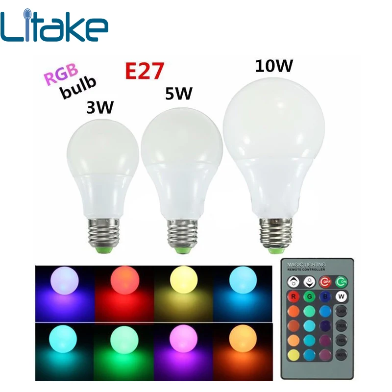 Litake RGB E27 светодиодный энергосберегающий светильник Ночной с дистанционным