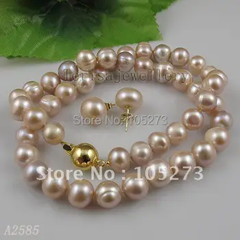 

Amazing!pearl jewelry set purple color Genuine Freshwater pearl necklace &earring woman's jewelry Free shipping A2585