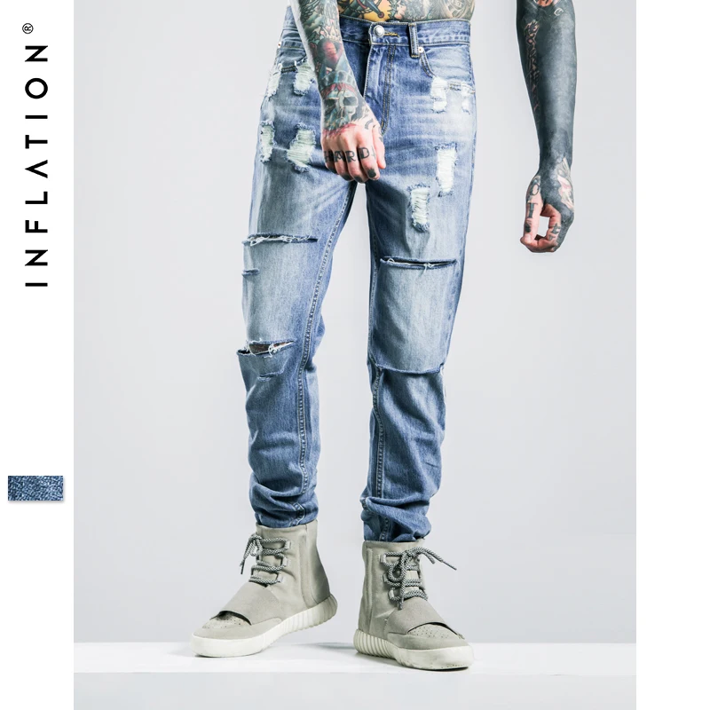 INFALTION Mens Ripped Jeans Washing 2016 Hip Hop Autumn For Men Straight Skinny | Мужская одежда