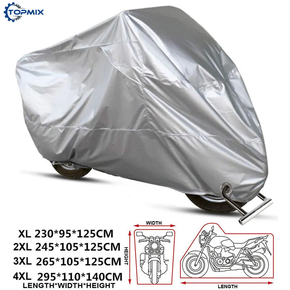 

XL/2XL/3XL/4XL 210D Silver Motorcycle Cover Theftproof Outdoor UV Protector Waterproof Dustproof Motorbike Motor Scooter Covers