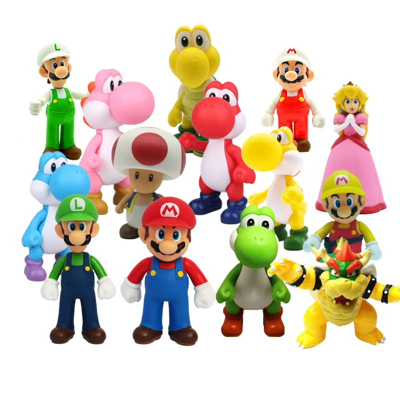 

12cm 3D Super Mario Bros Yoshi Luigi Koopa Figures Girl Boy Kid Children Student Toy Birthday Gift PVC Action Collection Model