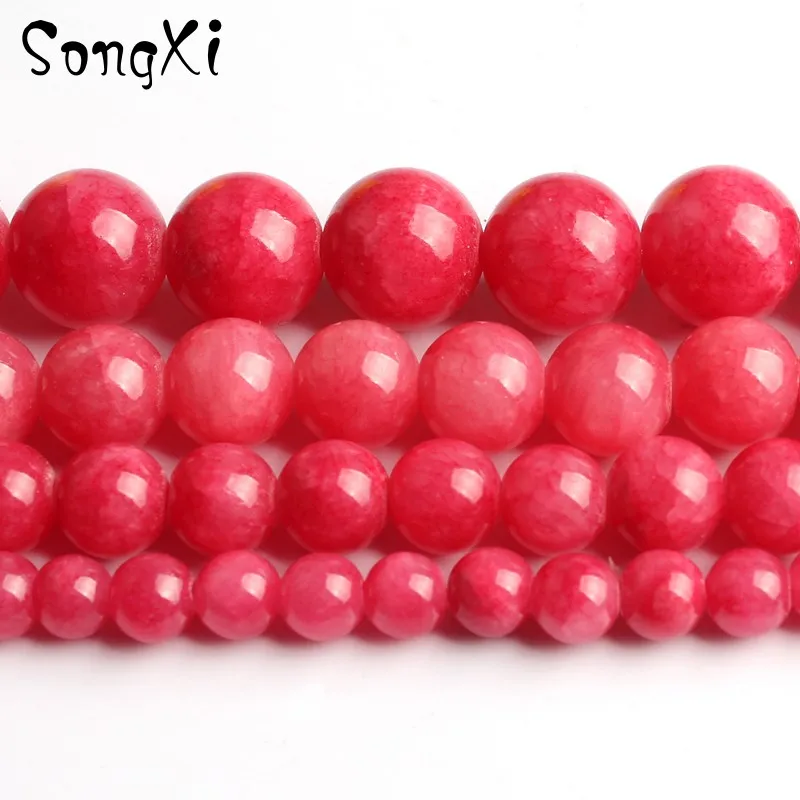 

Wholesale Red Stone Jades Round Loose Beads for Jewelry Making 6/8/10/12mm Pick Size Diy Bracelet Necklace Jewellery 15 Inches