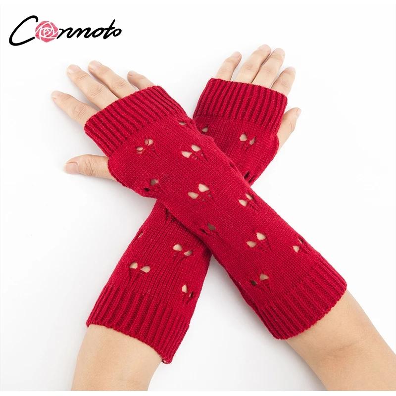 Conmoto вязаный крючком Вязание искусственная перчатки без пальцев Для женщин выдалбливают Рождество перчатки Стильный Рука теплая Зимние