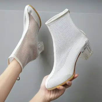 

2019 Hollow Breathable Women's Boots Transparent Crystal High Heel Shoes Fashion Ladies Heels Booties Ankle Woman Sandals Casual