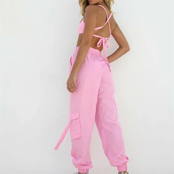 

2PCS New Fashion Womens Summer Clothes Sets Sexy Crop Tops +High Waist Pockets Pants Solid Color Ladies Fashion Street Wear