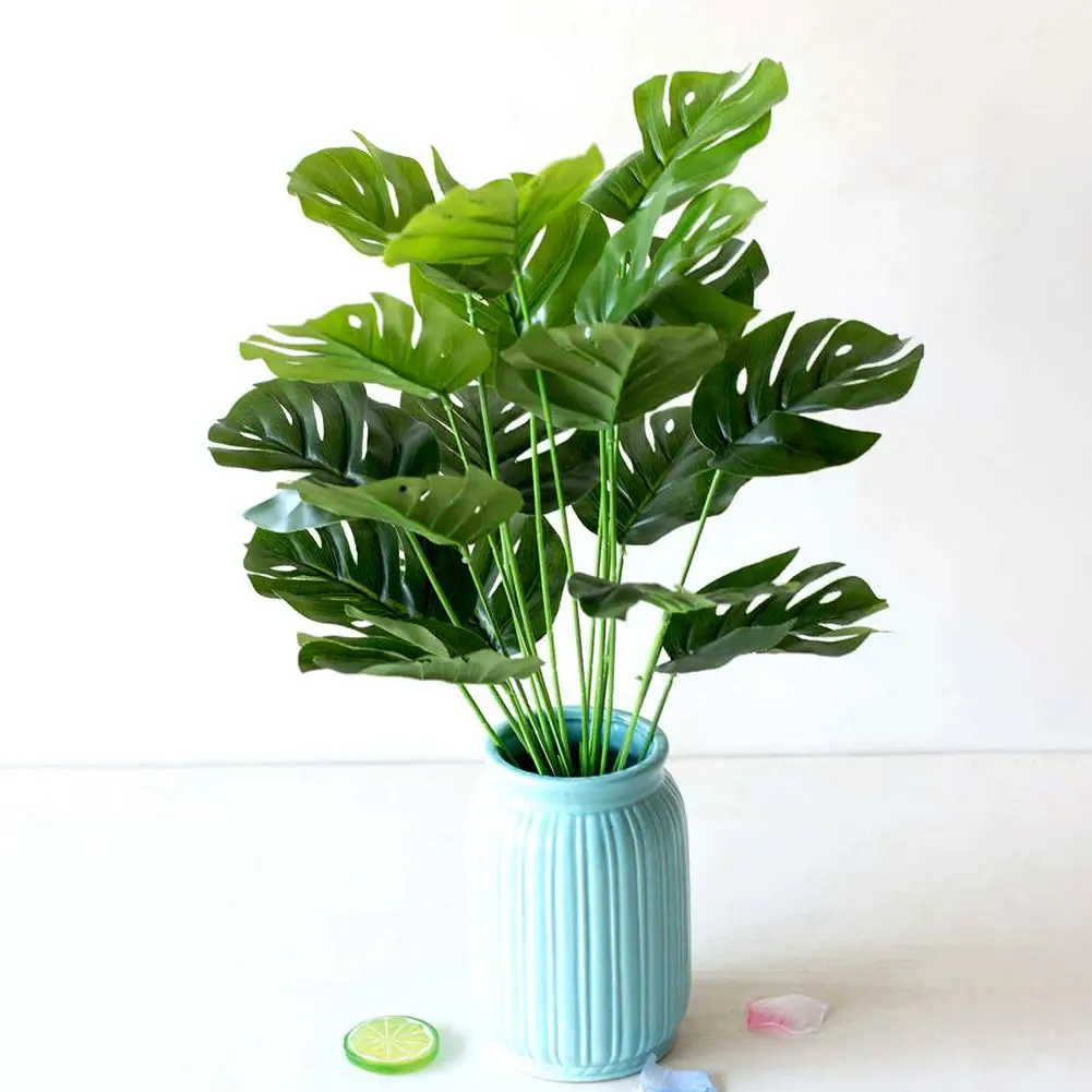

Hot 1 Bouquet Artificial Plastic Monstera Leaf Green Plant Home Hotel Cafe Decor cheap Plant Leaf