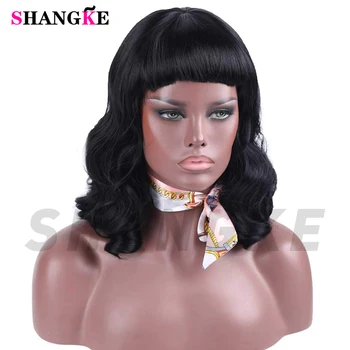 

Short Bang Womens Wigs Rockabilly Vintage Wig with Bangs Heat Resistant Synthetic Wavy Wigs for Women African American Hair