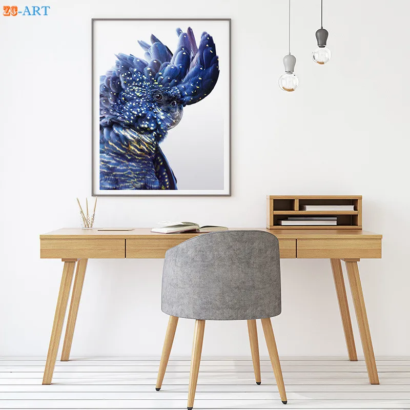 Modern Australian Parrot Print Black Cockatoo Canvas Wall Art Bird Navy Blue Poster for Living