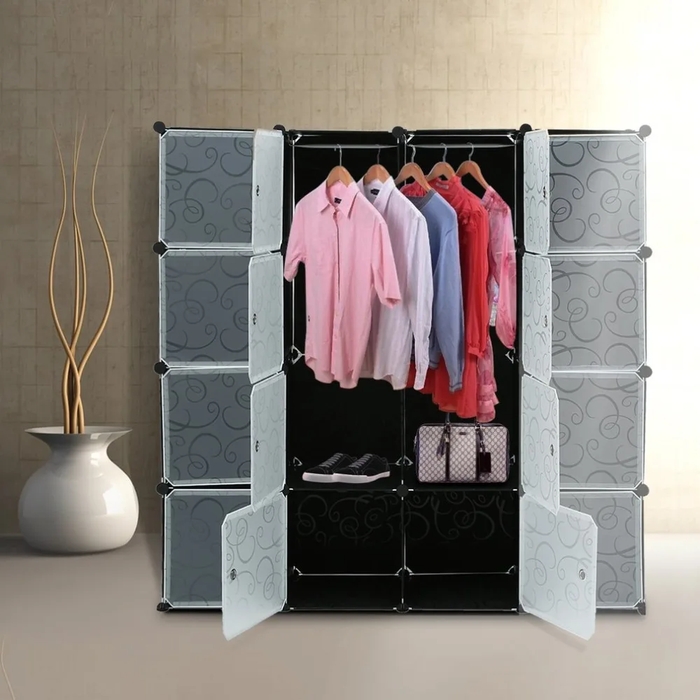 

Multifunction 16 Lattice DIY Assembled Wardrobe Simple Clothing Storage Cabinet Bookcase Room Clothes Organizer Home Furniture