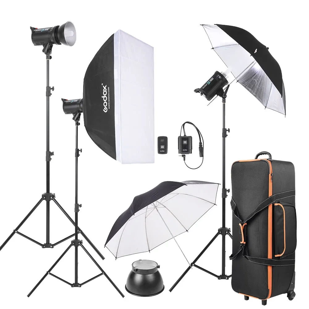 Godox DE300 3*300WS Studio Фото стробоскоп комплект для вспышки с подставкой/софтбоксом/Отражатель/мягкий Зонт/вспышка триггера/тени