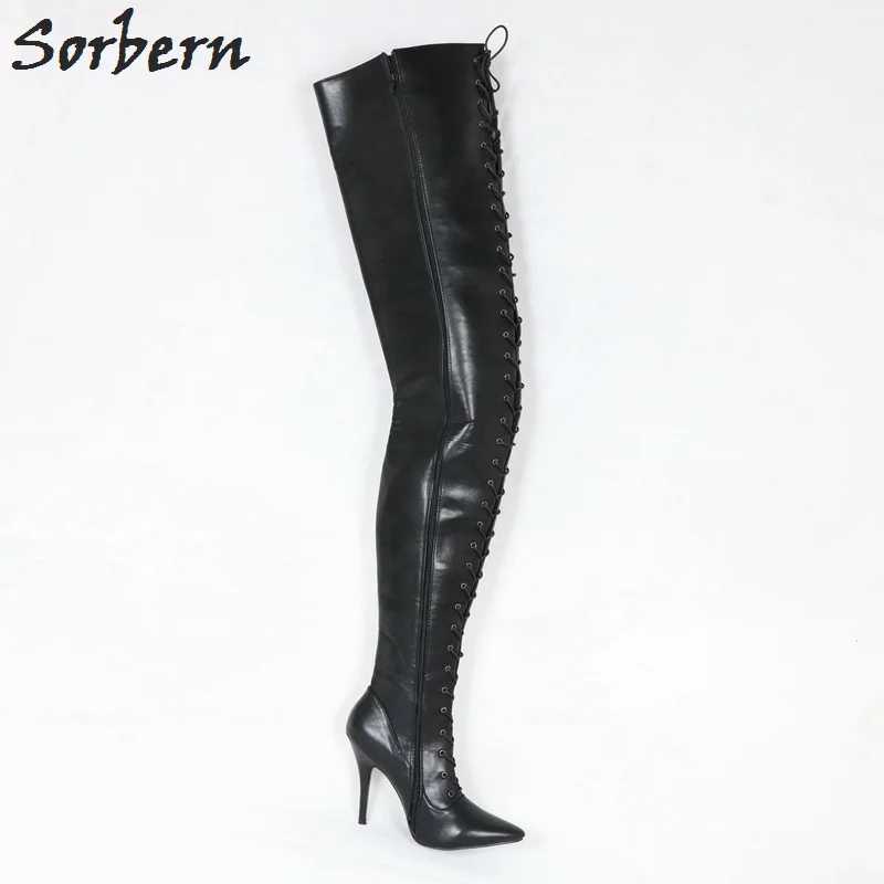 Sorbern Botas de caña alta personalizadas para mujer, botines de Stiletto  con cordones, talla grande 46, 95Cm|Botas sobre la rodilla| - AliExpress