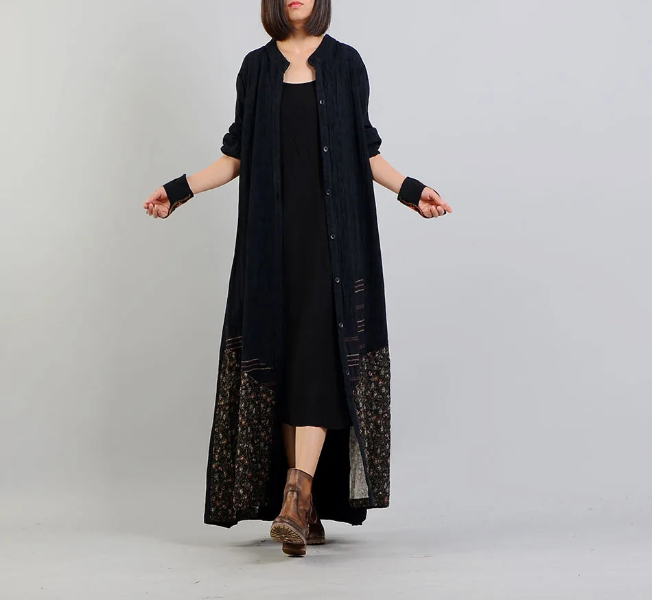 

Women Spring broken Floral Patchwork Trench Coat outwear Loose Single Breasted Overcoat Long Coat 2018 retro Vintage