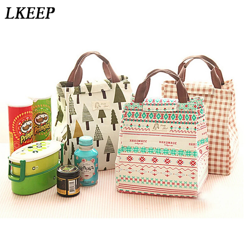 Canvas Lunch Bag Thermal Cooler Lnsulated Printed Lunch Carry Storage