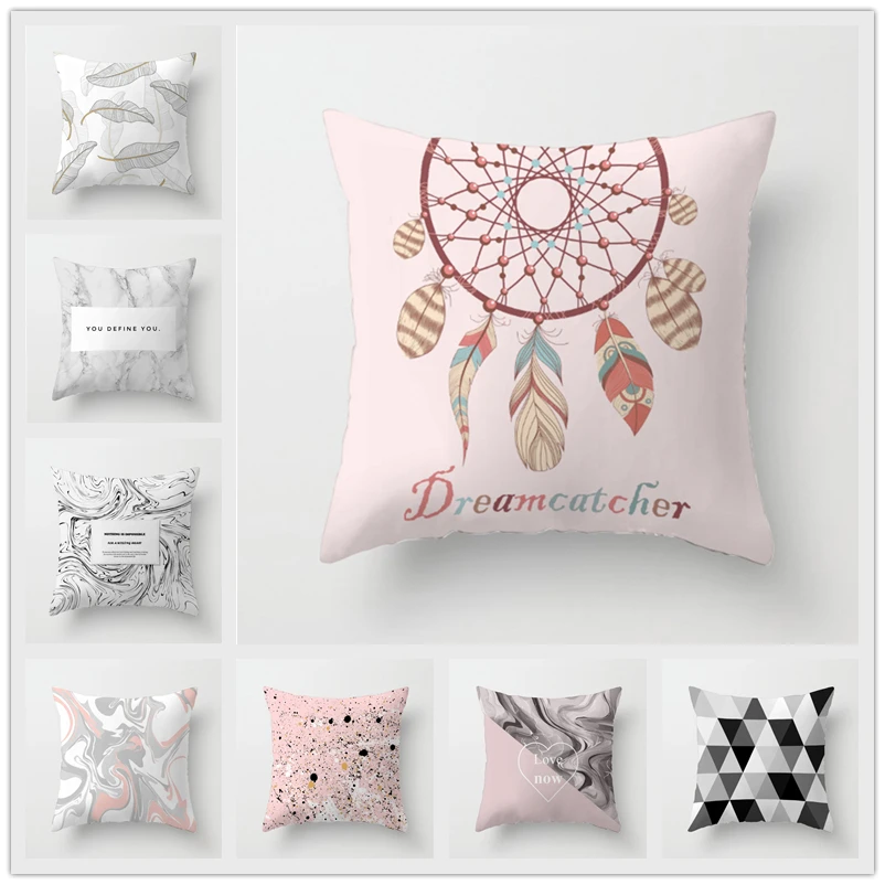 

double face pink gray marble pattern pillow case cushion cover sofa decorative dreamcatcher lumbar pillow case bed home decor