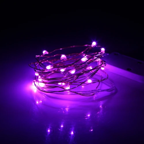 Светодиодный светильник-гирлянда s 1 м 2 м, сказочный светильник из медной проволоки, украшение на Рождество, свадьбу, вечеринку, питание от батареи CR2032, светодиодный светильник - Испускаемый цвет: Фиолетовый