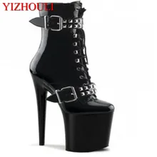 « стиль ивы пряжка на ремешке красивые сапоги В рыцарском стиле на высоком каблуке, 20 см и высоком каблуке тонкая обувь на каблуке, водонепроницаемый этап Обувь для танцев