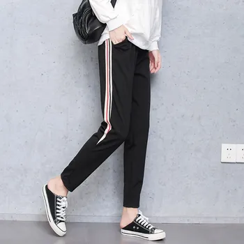 

2020 autumn Fashion Casual Rainbow Side-stripe Fitness Harlan Pants Female Loose Elastic Waist Chic Pockets Women winter Pants