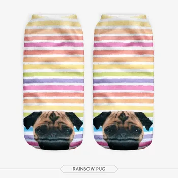 

rainbow stripe puppy dog print socks for men and women 19cm length