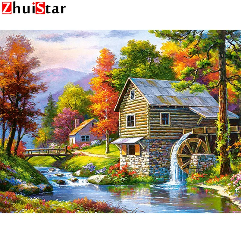 Huacan-Diamond-Embroidery-Landscape-Handmade-Diamond-Painting-Village-Needlework-Mosaic-Cross-Stitch-Home-Decor