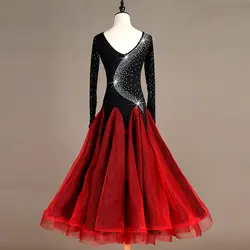 Женский, черный шить Блестящий горный хрусталь платье латинская юбка для танцев Профессиональные взрослых обучение латиноамериканским