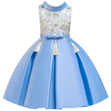 Летнее Детское торжественное платье Детское праздничное платье принцессы Вечерняя одежда для девочек с цветочным принтом и отворотом