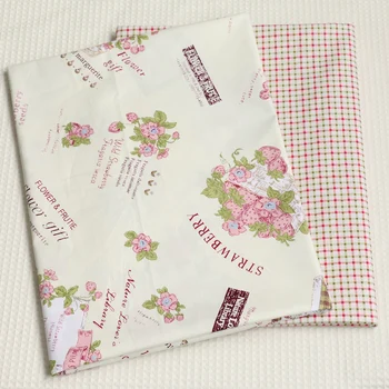 

Free ship 100% twill cotton strawberry and check dot print fabric AB style for dress price for 2 meters