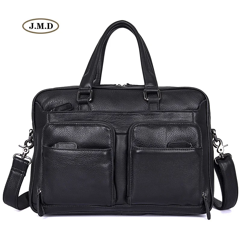 J.M.D New Arrivals 100% Genuine Cow Leather Briefcase Handbag Black Color Business Men Messenger Bag Shoulder Bag 7373A