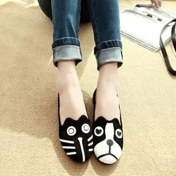 

MCCKLE Woman Cute Loafers Cat Dog Flat Spring Espadrilles Ladies Slip On Casual Comfort Shoes Female Fashion Plus Size 35-41
