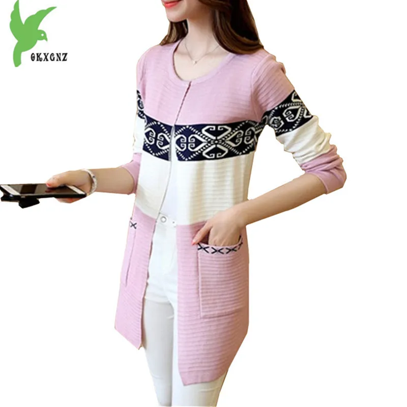 New font b Women b font Spring Autumn Knitted Sweater Cardigan Fashion Printed Medium Length Casual