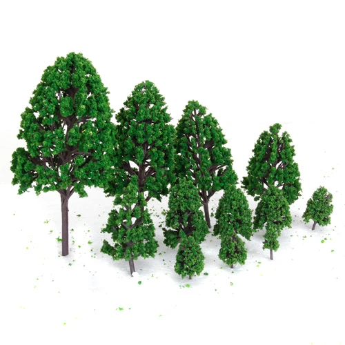 12Pieces Green Plastic Model Trees Train Railroad Park Garden Scenery Landscape Scenery DIY 1/50 Scale Trees Toys 5