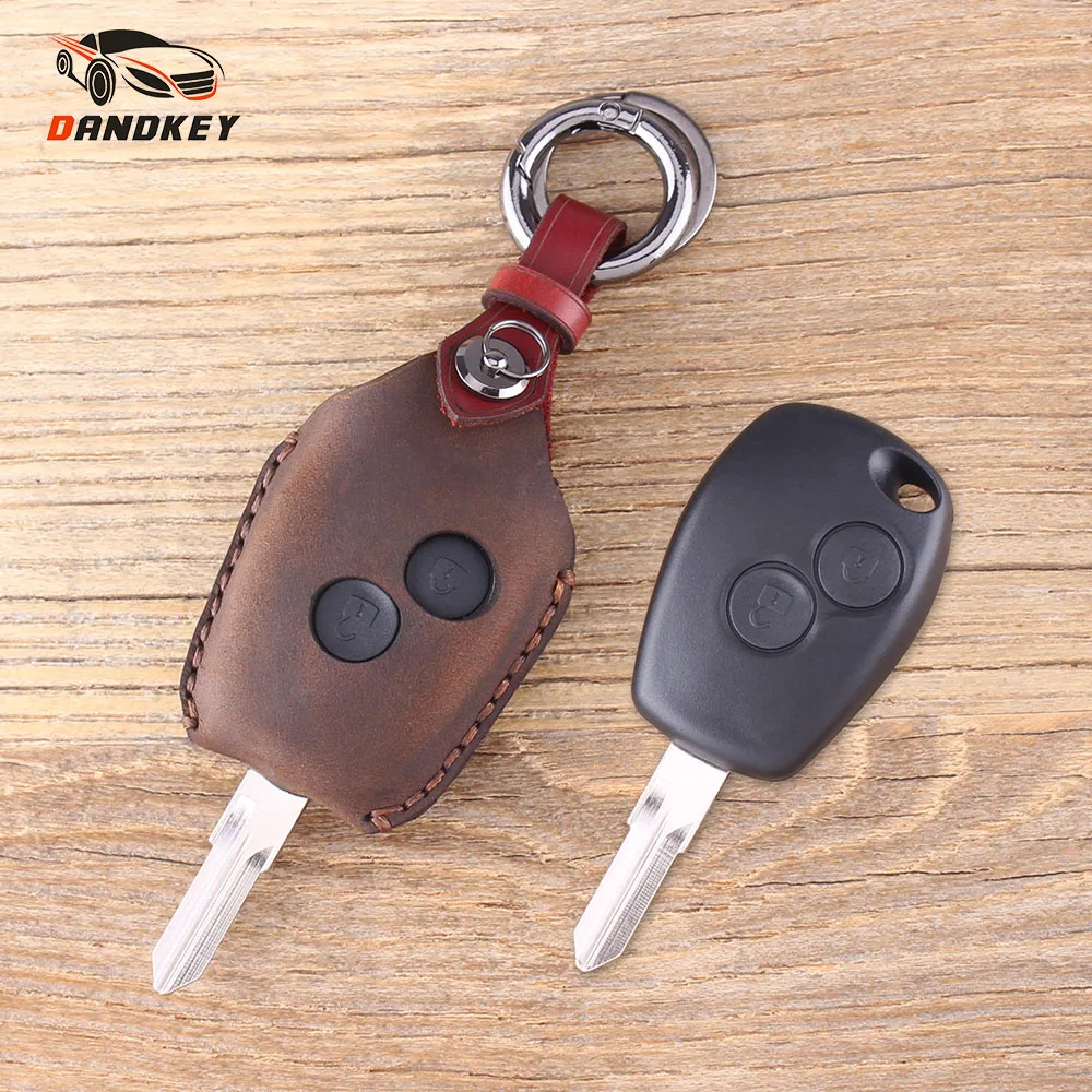 

DANDKEY 2 Buttons Genuine Leather Protector Key Case Fob For Renault Megane Modus Espace Laguna Duster Logan DACIA Sandero