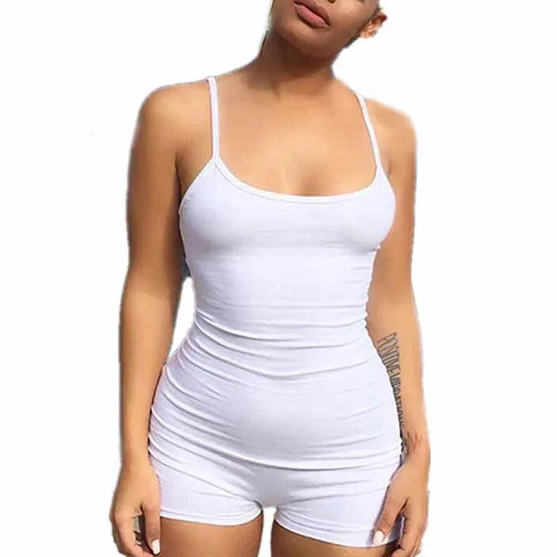 White Leotard Sexy Spaghetti Strap Bodycon Playsuits Casual Fitness Summer Skinny Rompers Jumpsuits Women Body Stretchy Shorts (1)