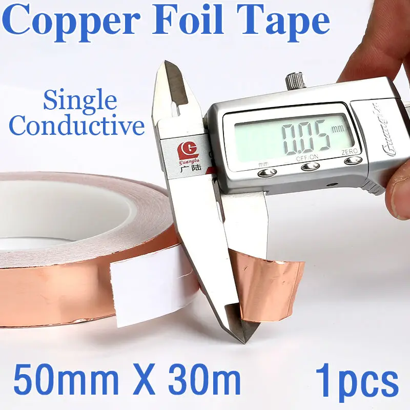 

1pcs 50MM X 30M Adhesive Single Face Electric Conduction Copper Foil Tape EMI Shielding Guitar Slug and Snail Barrier