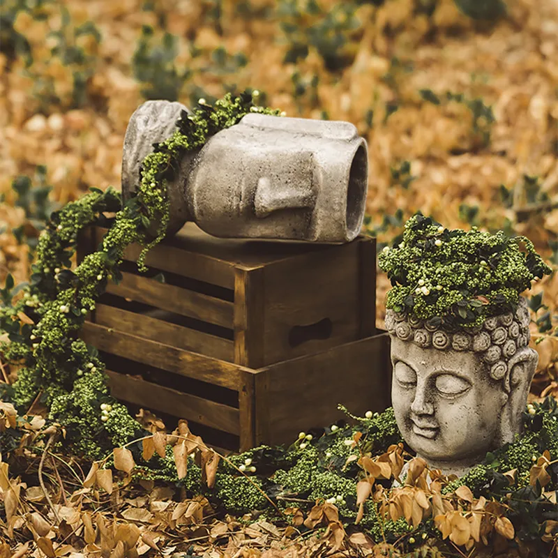 Креативная ваза с головой будды Moai цементные искусства человеческое лицо
