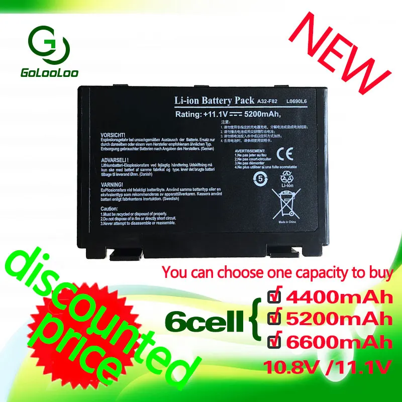 Golooloo Аккумулятор для ноутбука Asus k70ij k70ac p50ij X70ab X70ac X8a X70ij X70ic X70io L0690L6 L0A2016 70NLF1B2000Y A32-F82 k61ic