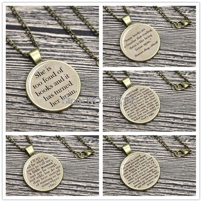 

Little Women Quote Necklace Keyring Louisa May Alcott She Is Too Fond Of Books And It Has Turned Her Brain keychain