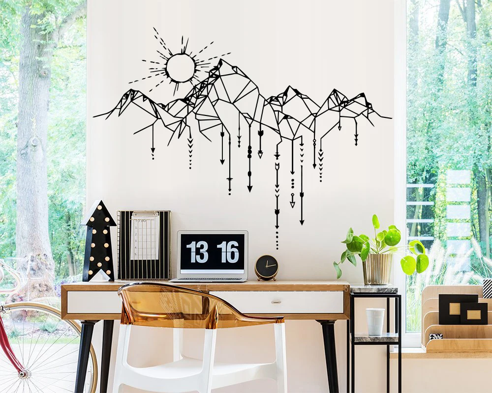 

Creative Geometric Mountain Wall Sticker Decor For Living Room Bedroom Decoration Sun Wall Decal Stickers Murals Wallpaper