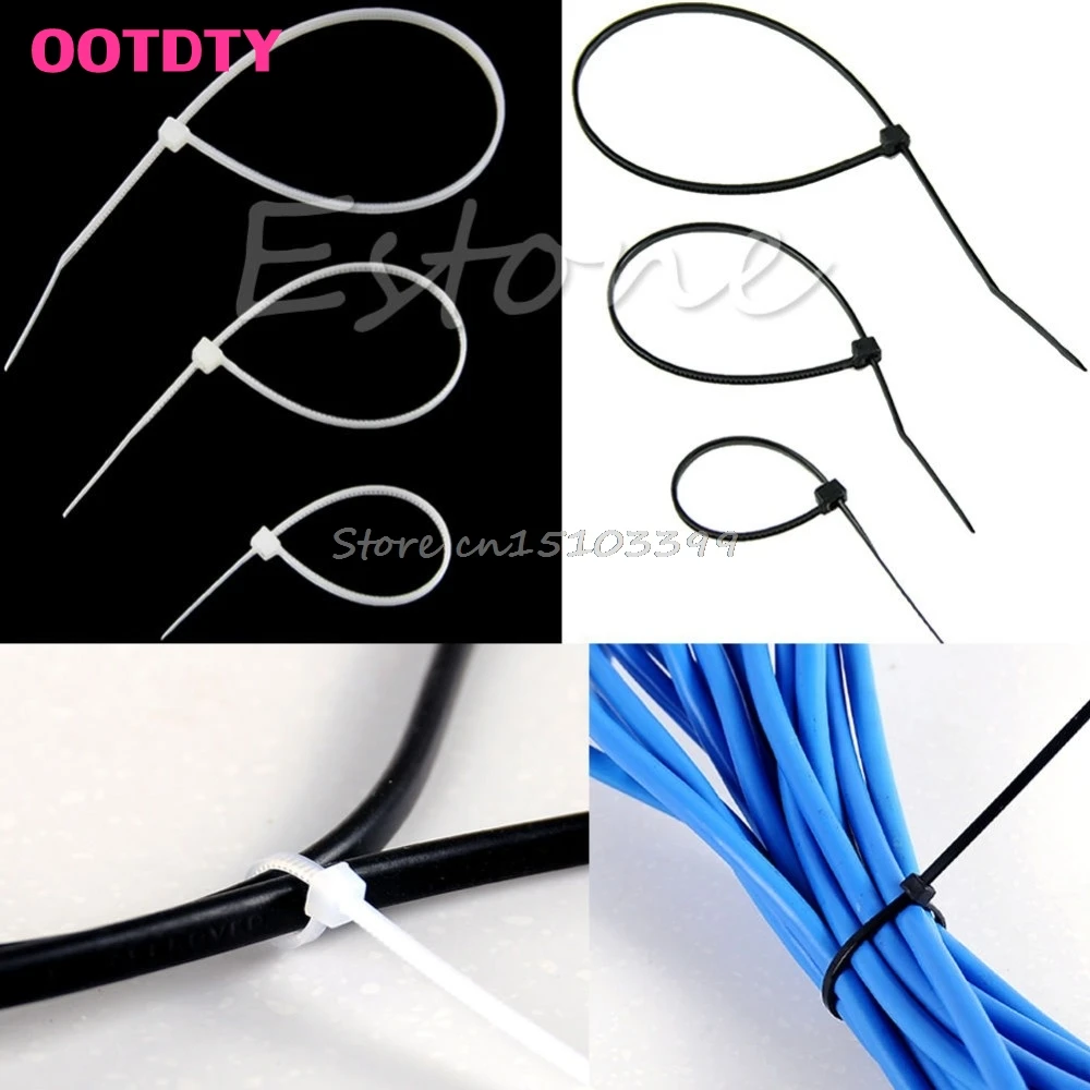 2 5X100 150 200mm Nylon Plastic Zip Trim Wrap Cable Loop Ties Wire Self Locking G08