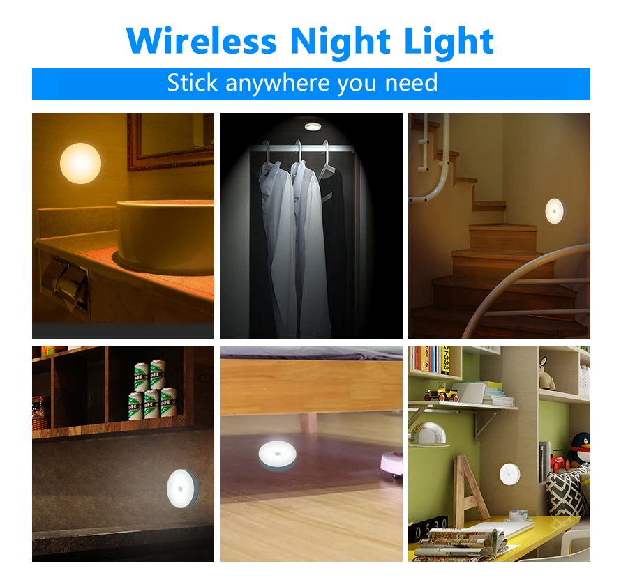 Motion Sensor Night Light Auto On/Off Wireless Wall Light Magnet USB Rechargeable 6 LEDs for Bedroom Stairs Cabinet Wardrobe night table lamps