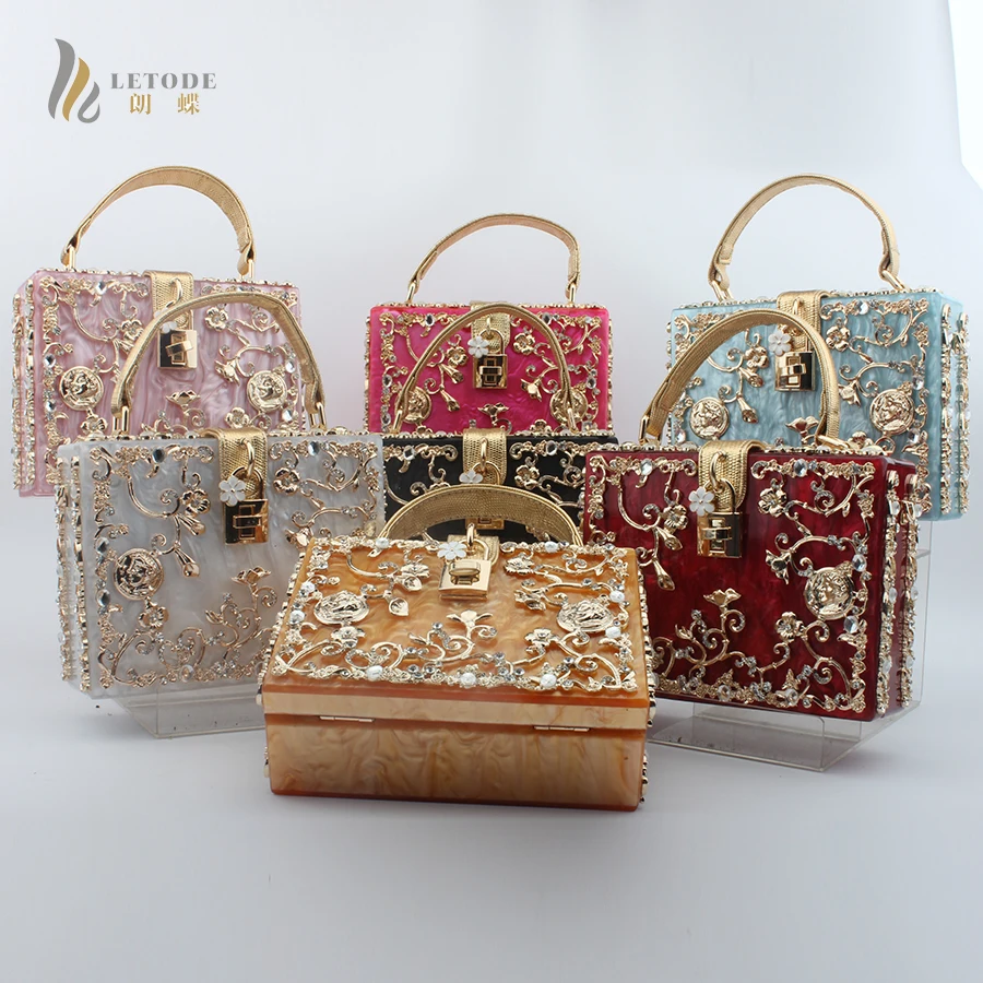 

New Luxury Brand Women Shoulder Crossbody Evening Clutch Bag Crystal Diamond-Studded Lock Metal Flower Handbag Wallet Colorful