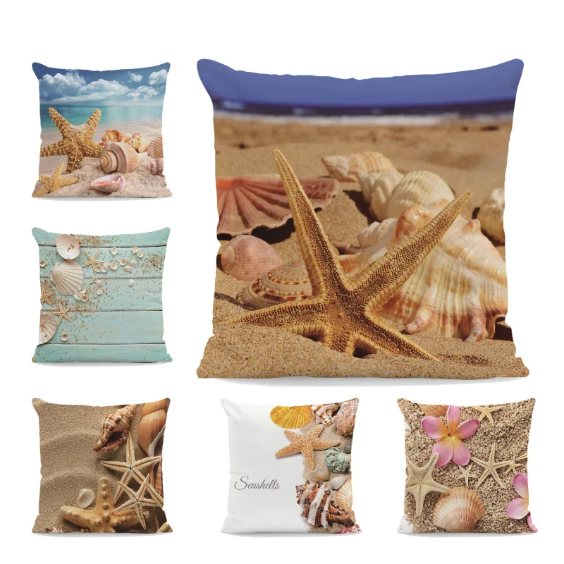 

Beautiful Marine Animal Cushion Set Starfish Conch Shell Living Room Decoration Pillowcase Beach Custom Peach Soft Rest Pillow