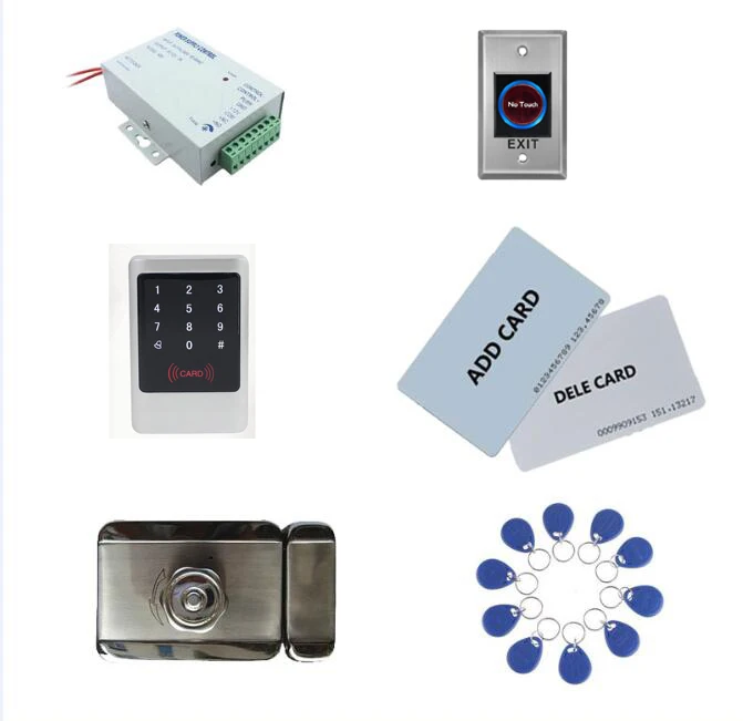 

Access Control Kit,Metal Shell Access Control +Power+Inteligent Mute Lock+ Exit Button+10 Keyfob ID Tag,Sn:Tset-9