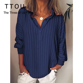

Women Striped Blouses Long Sleeve Blouse Turn Down Collar Lady Office Shirt Casual Top Spring Autumn Loose Casual Blusas Camisa