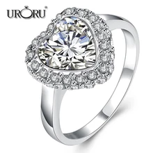 

URORU Rings, Authentic 925 Sterling Silver Bow Knot Love Shape Ring Micro Pave CZ Original Wedding & Jewelry for Women Gifts