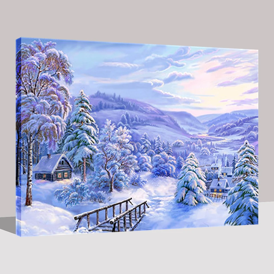 DIY-Oil-Painting-By-Numbers-Kits-Coloring-Handpainted-Winter-Forest-House-Building-Canvas-Pictures-Home-Decor (1)