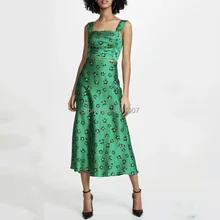 Высококачественный Женский Шелковый Атласный цветочный принт с высокой талией средней длины русалка юбка-Elfbop Новая зеленая длинная юбка