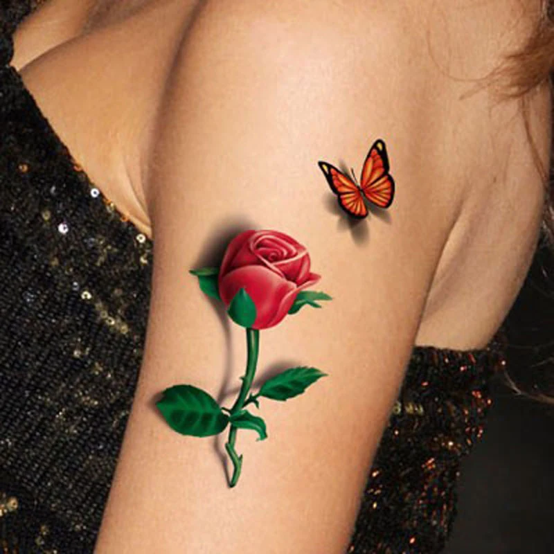 2pcs 3d rose tattoo body art chest sleeve stickers glitter 2pcs 3d rose tattoo body art chest sleeve stickers glitter