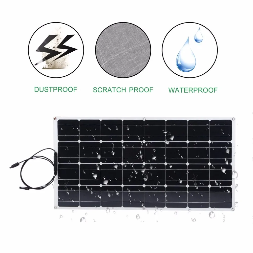 

12V 100W Monocrystalline Flexible Solar Panel Outdoor Solar Charging Device Solar Power System Module For Off Grid RV Boat