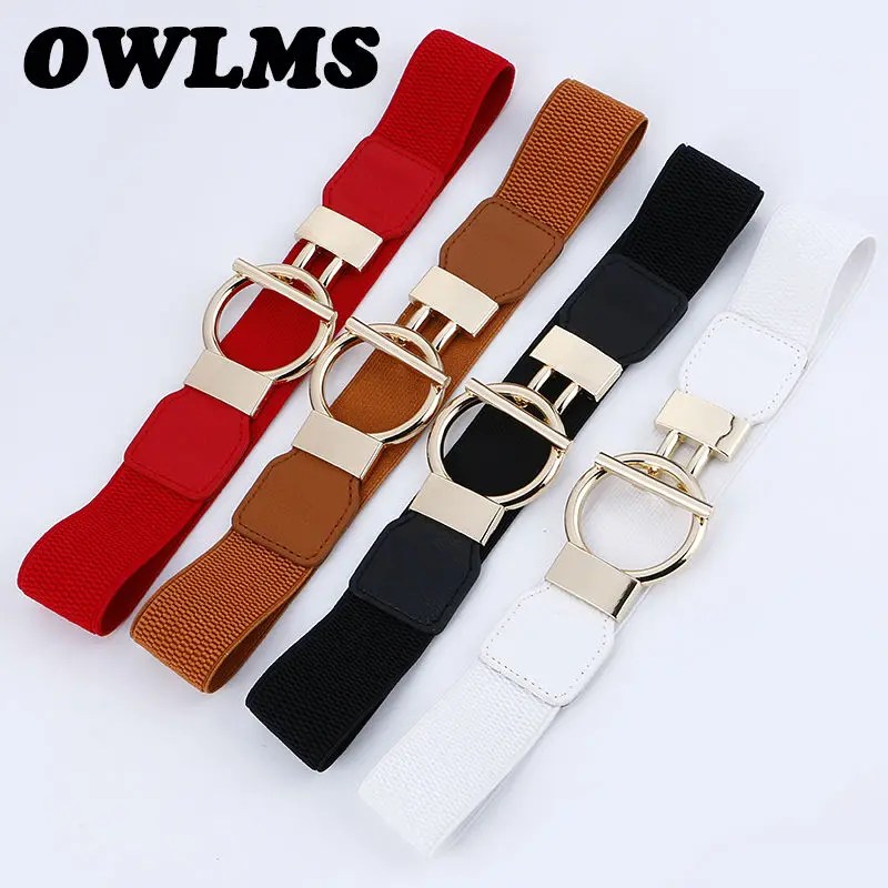 

Woman Belt Dress decorate Simple Sleeve Elastic Girdle gold buckle Women cummerbunds wide style Body Belts Pasek cinturon mujer