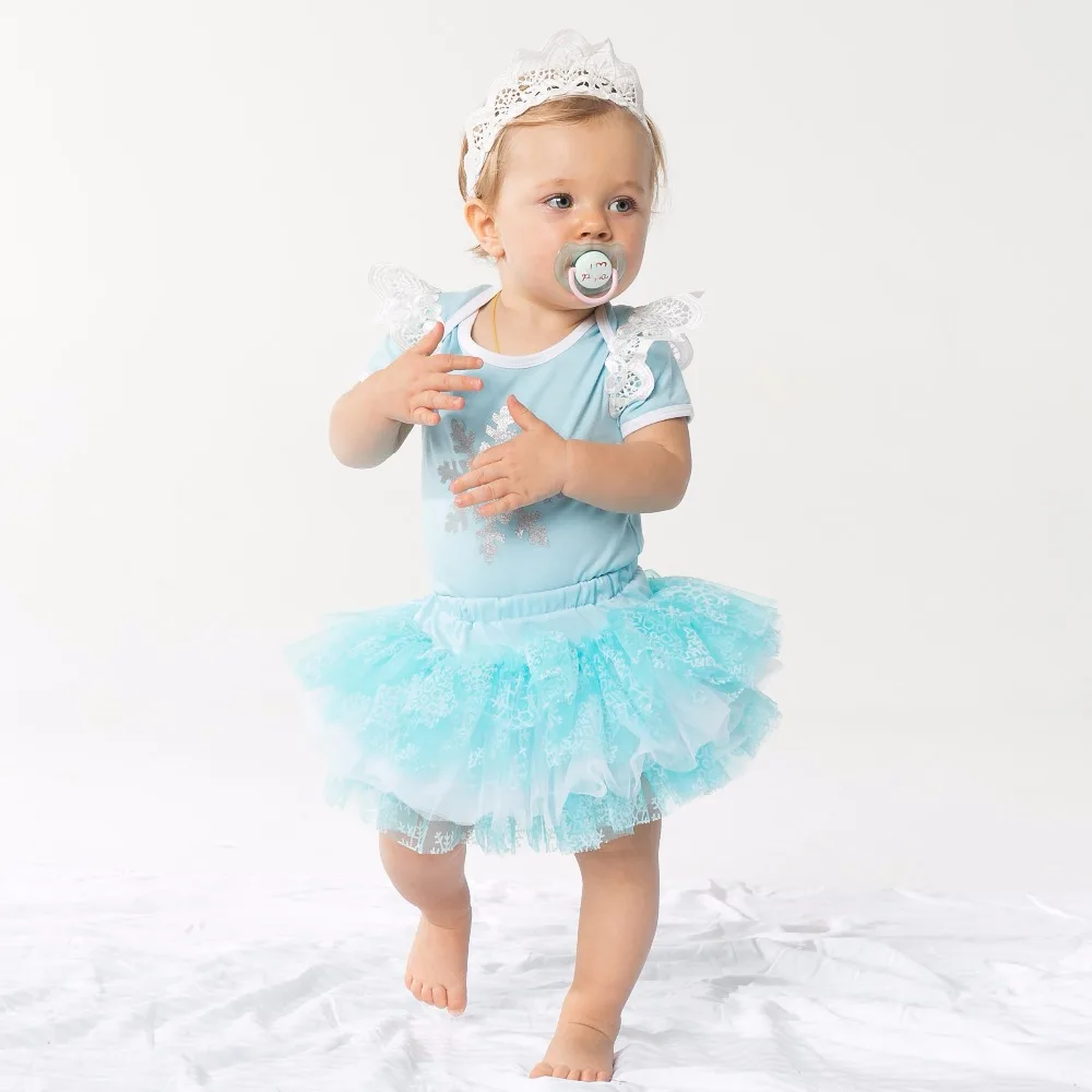 

Retail Novelty New Baby Clothes YK&Loving New Style Romper with Snowflake Blue Tutu Skirt+Hairband Free Shipping Clothing Sets